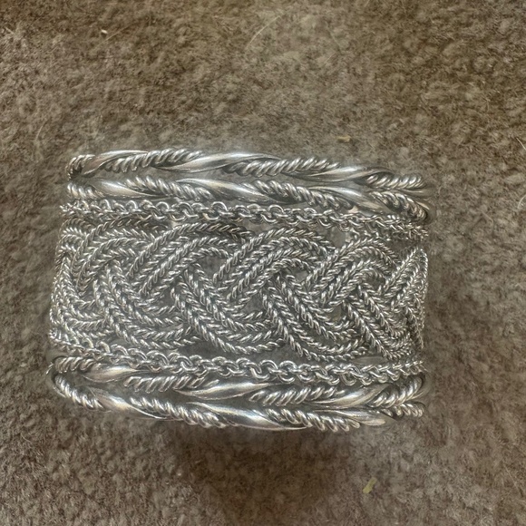 Estate Fashion Silver Tone Braided Rope Cuff Bracelet 6" Wide 41.9g Statement - Picture 4 of 4